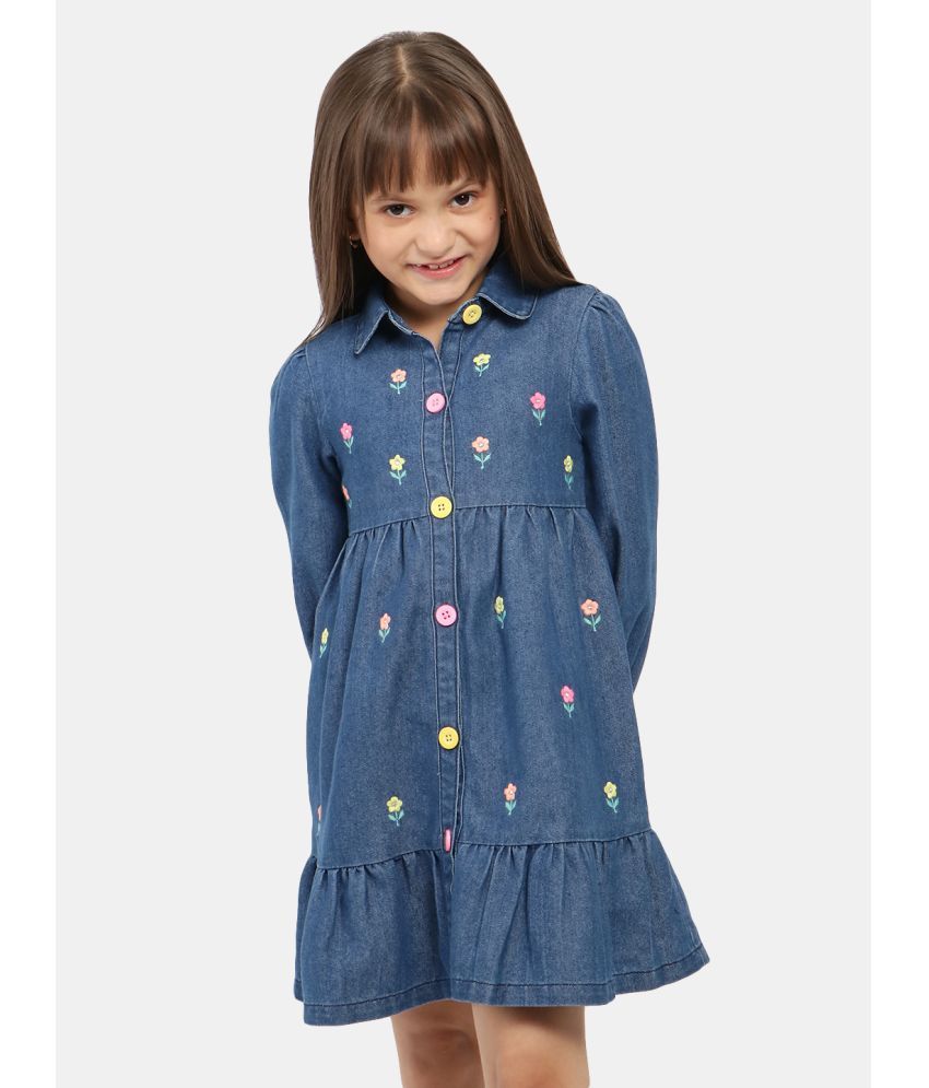     			Nauti Nati Blue Cotton Girls Shirt Dress ( Pack of 1 )