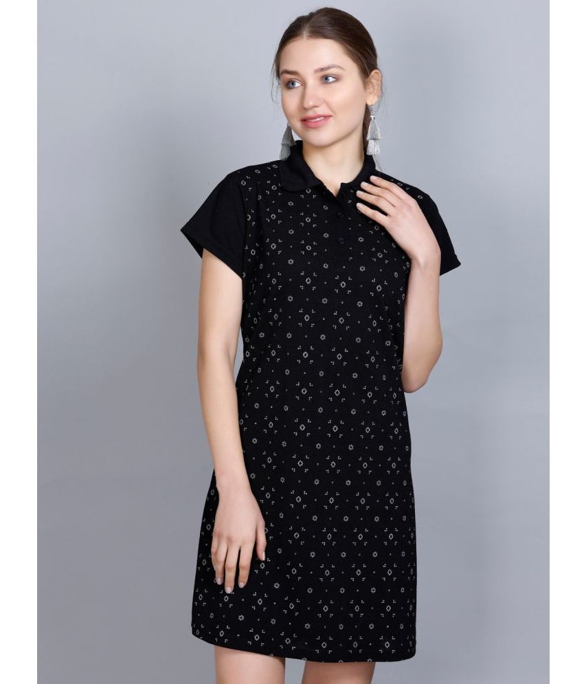     			OBAAN Cotton Blend Printed Above Knee Women's T-shirt Dress - Black ( Pack of 1 )