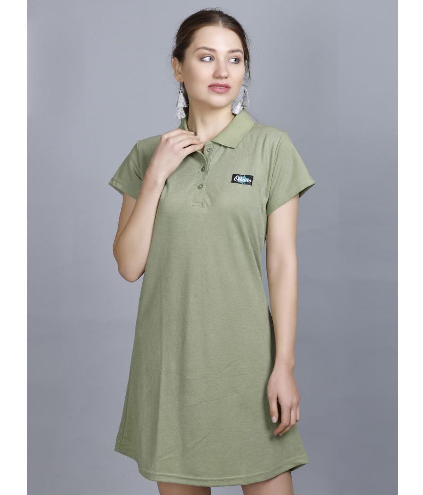     			OBAAN Cotton Blend Solid Above Knee Women's T-shirt Dress - Green ( Pack of 1 )