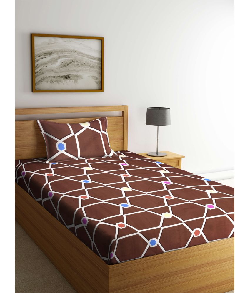     			Klotthe Poly Cotton Geometric 1 Single Bedsheet with 1 Pillow Cover - Brown