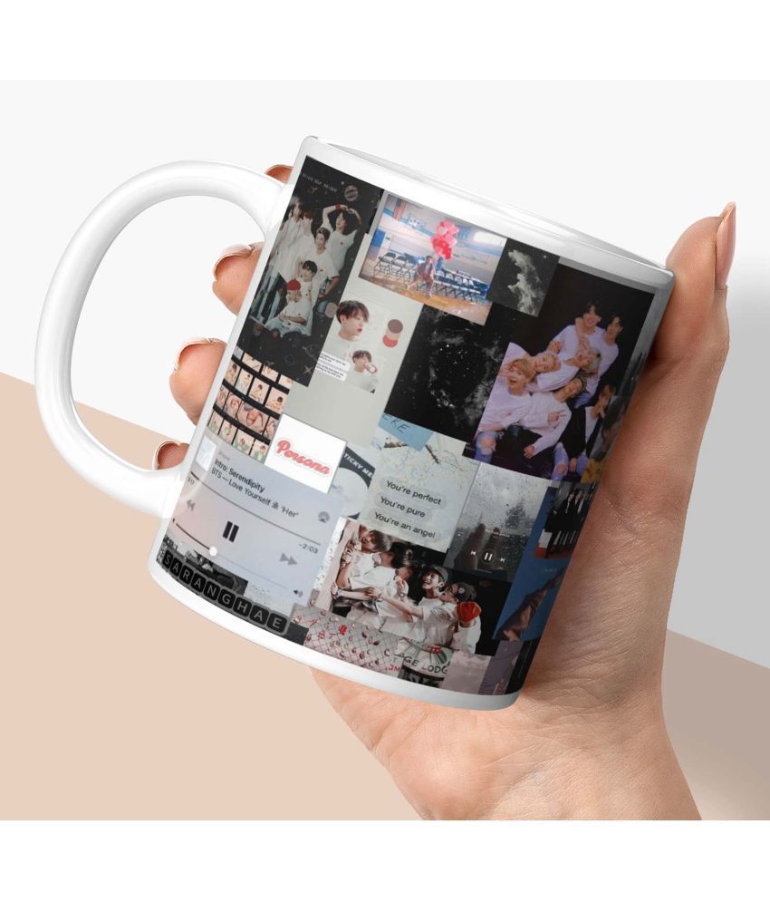     			NH10 DESIGNS BTS Printed Design White Ceramic Coffee Mug ( Pack of 1 )