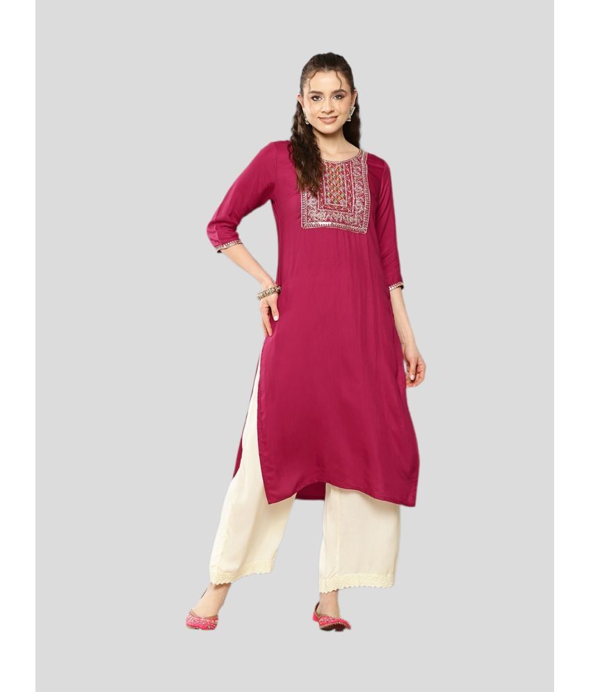     			Aarika Cotton Embroidered Straight Women's Kurti - Red ( Pack of 1 )