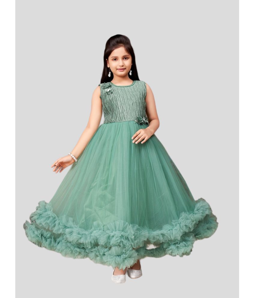     			Aarika Green Net Girls Fit And Flare Dress ( Pack of 1 )