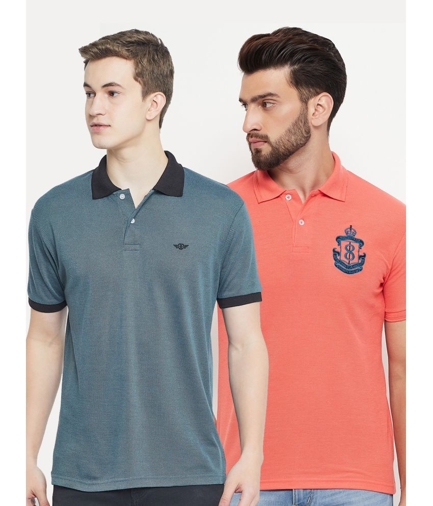     			GET GOLF Cotton Blend Regular Fit Solid Half Sleeves Men's Polo T Shirt - Teal Blue ( Pack of 2 )