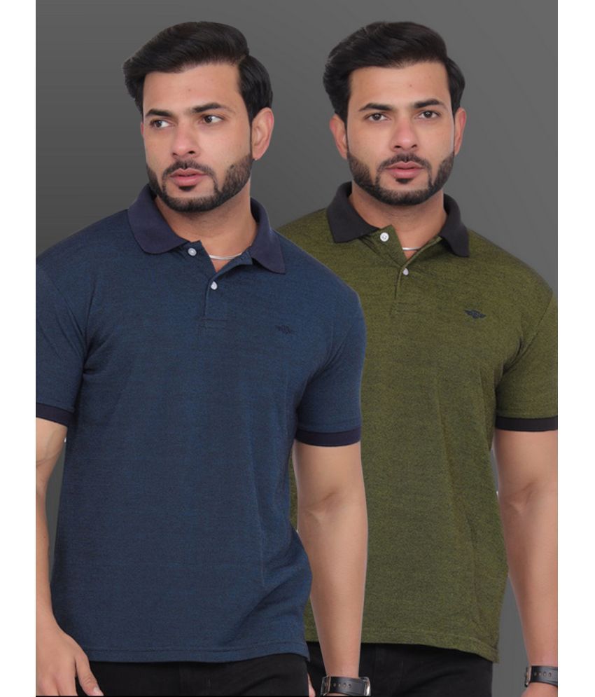     			GET GOLF Cotton Blend Regular Fit Solid Half Sleeves Men's Polo T Shirt - Navy Blue ( Pack of 2 )