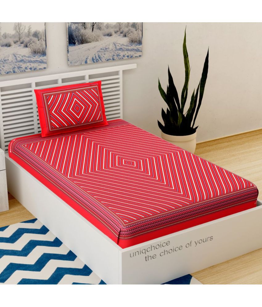     			Uniqchoice Cotton Abstract 1 Single Bedsheet with 1 Pillow Cover - Red