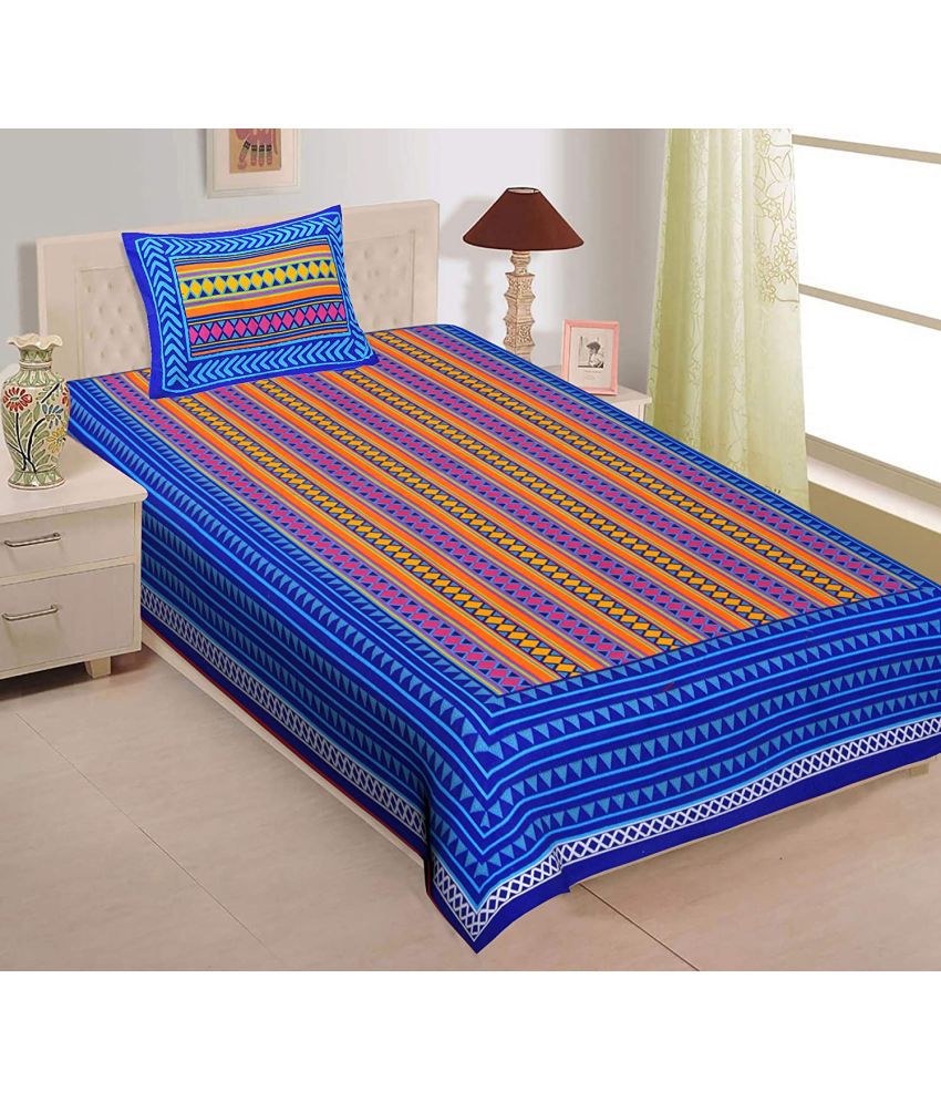     			Uniqchoice Cotton Geometric 1 Single Bedsheet with 1 Pillow Cover - Blue