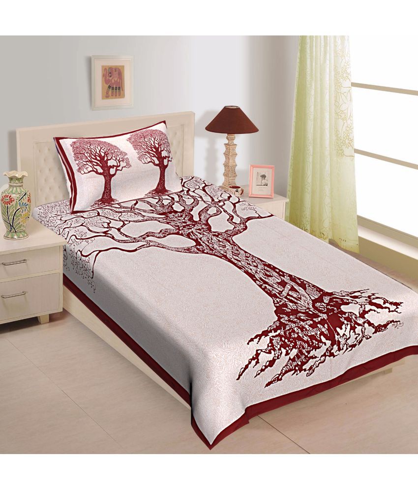     			Uniqchoice Cotton Nature 1 Single Bedsheet with 1 Pillow Cover - Maroon