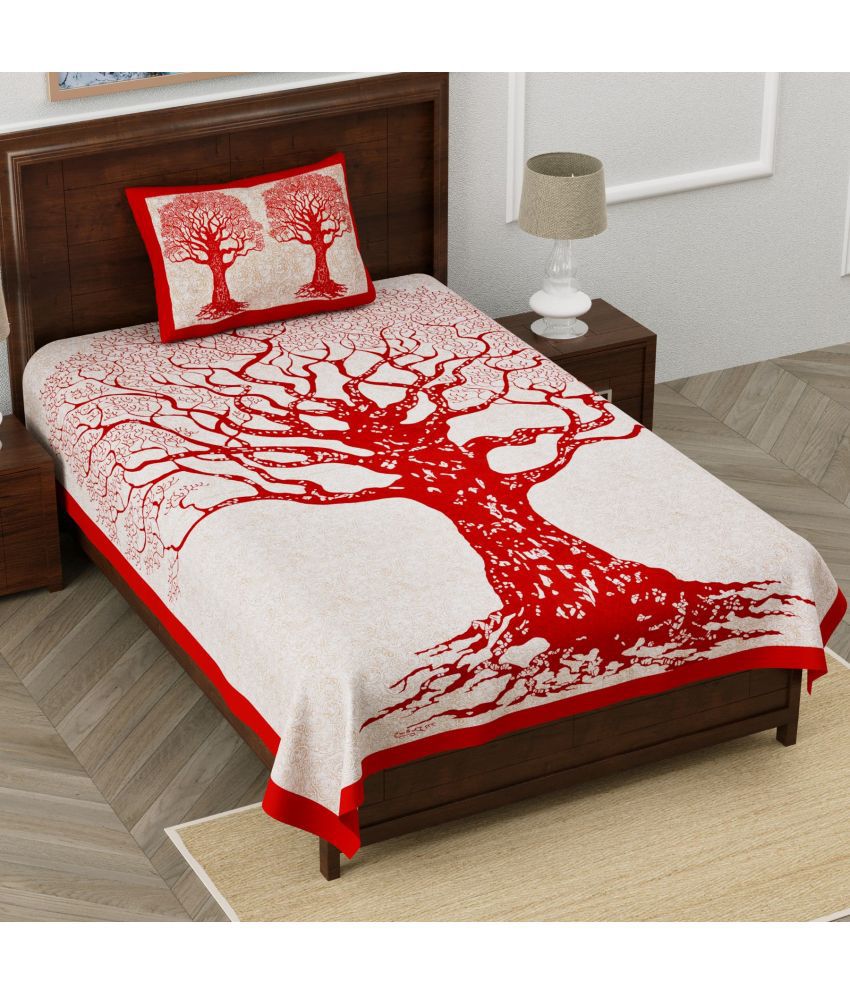    			Uniqchoice Cotton Nature 1 Single Bedsheet with 1 Pillow Cover - Red