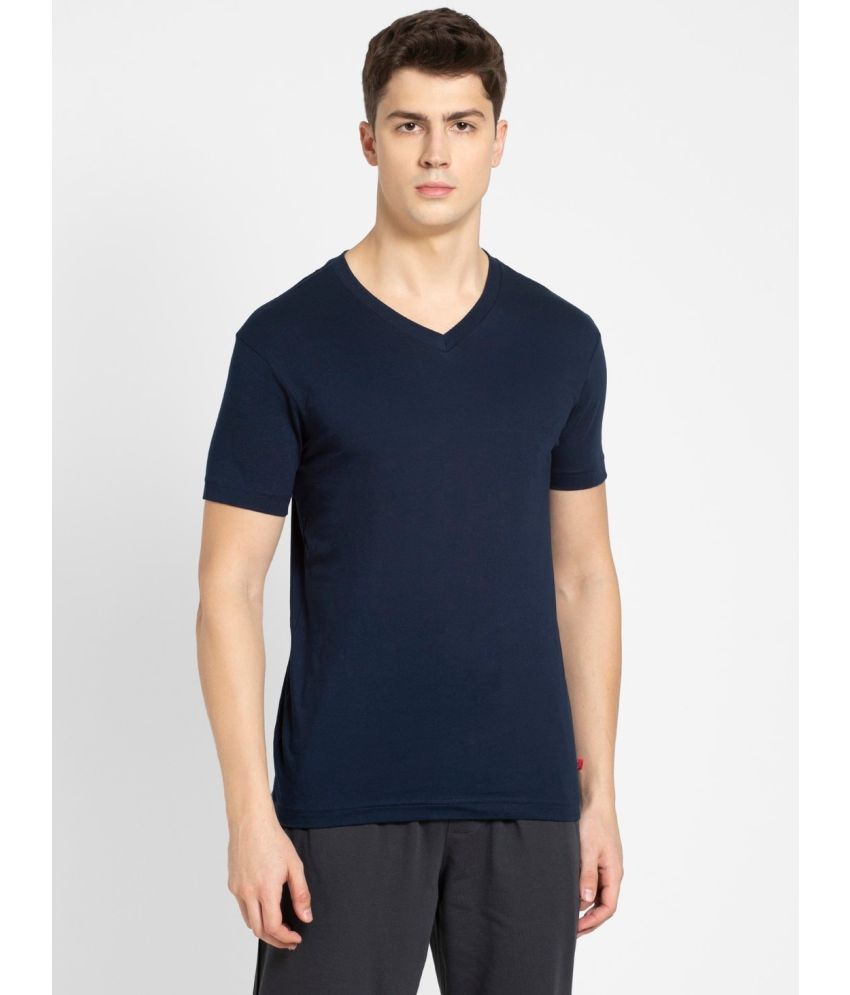     			Jockey 2726 Men's Super Combed Cotton Rich Solid V Neck Half Sleeve T-Shirt - Navy