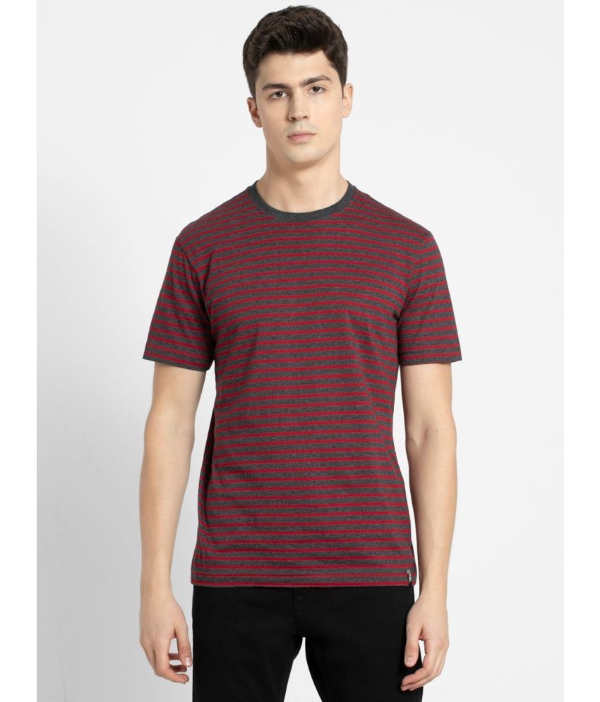     			Jockey 2715 Men's Super Combed Cotton Rich Striped Round Neck T-Shirt - True Black & Shanghai Red