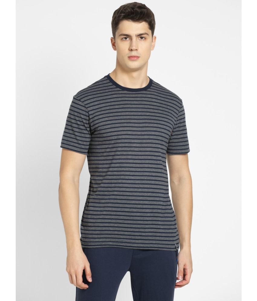     			Jockey 2715 Men's Super Combed Cotton Rich Striped Round Neck T-Shirt - Navy & Charcoal Melange