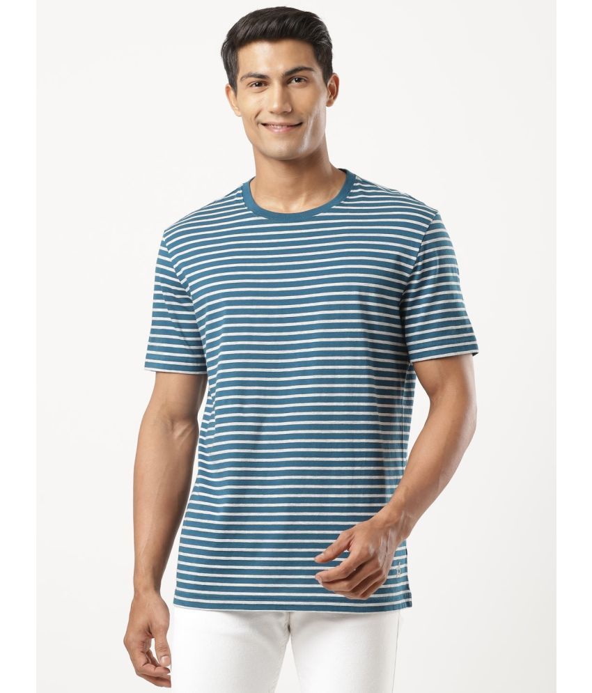     			Jockey 2715 Men's Super Combed Cotton Rich Striped Round Neck T-Shirt-Seaport Teal & Lt Grey Melange