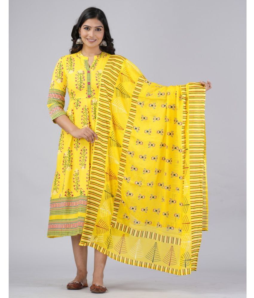     			MAUKA Rayon Printed Straight Women's Kurti with Dupatta - Yellow ( Pack of 1 )