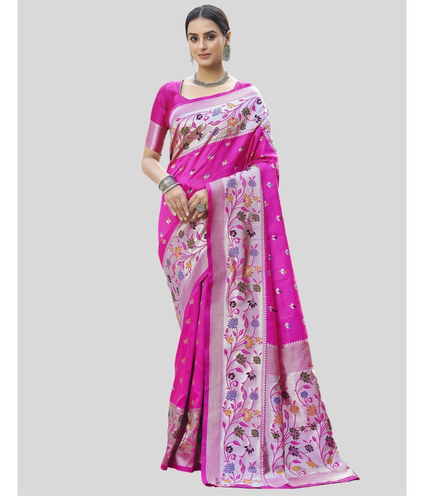     			Satrani Art Silk Self Design Saree With Blouse Piece - Pink ( Pack of 1 )