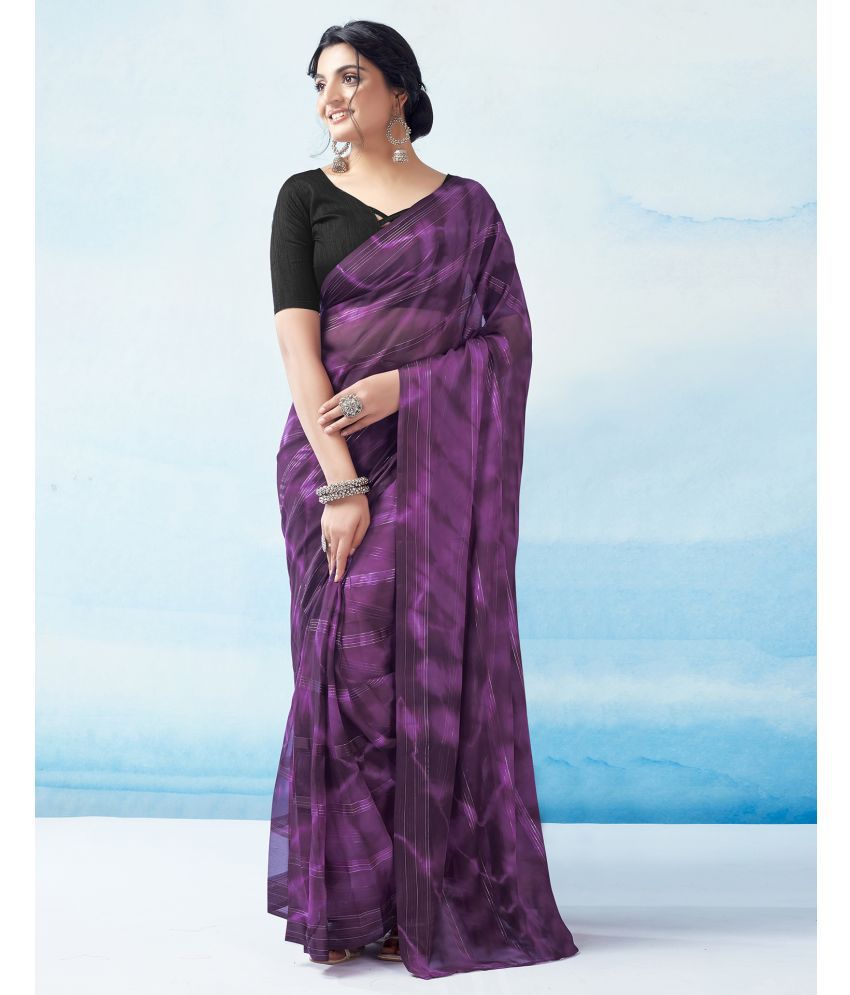    			Satrani Georgette Printed Saree With Blouse Piece - Purple ( Pack of 1 )
