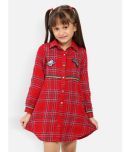 Nauti Nati Cotton Shirt Dress For Girls ( Pack of 1 , Red )