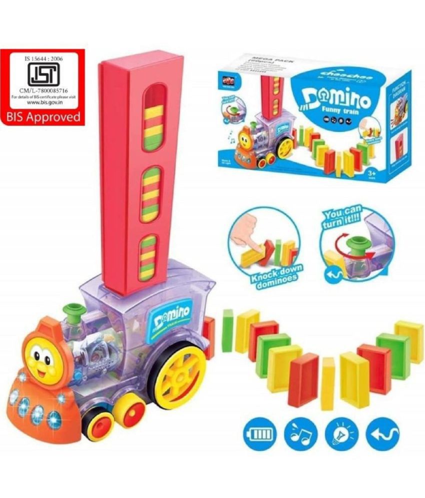     			60 Pcs Domino Train Toy Set, Domino Rally Train Model with Lights and Sounds Construction and Stacking Toys