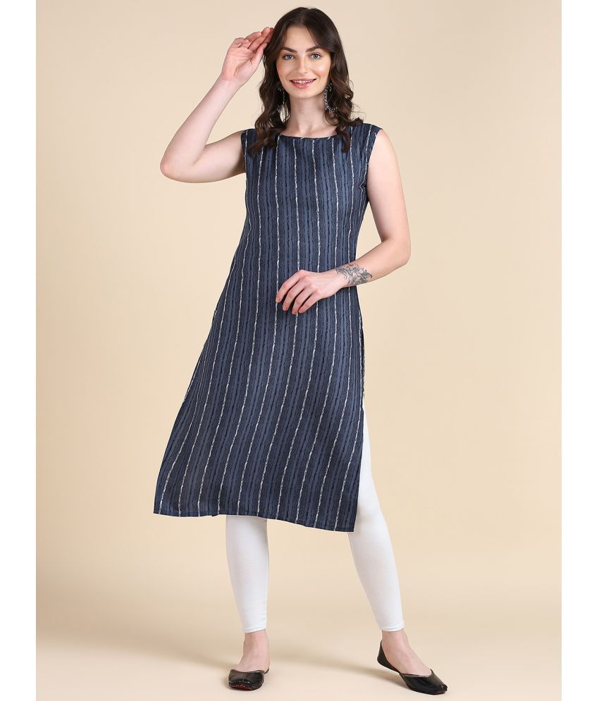     			DSK STUDIO Crepe Striped Straight Women's Kurti - Dark Grey ( Pack of 1 )