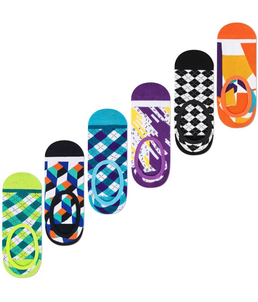     			Dynamocks Cotton Blend Men's Printed MultiColor No Show Socks ( Pack of 6 )