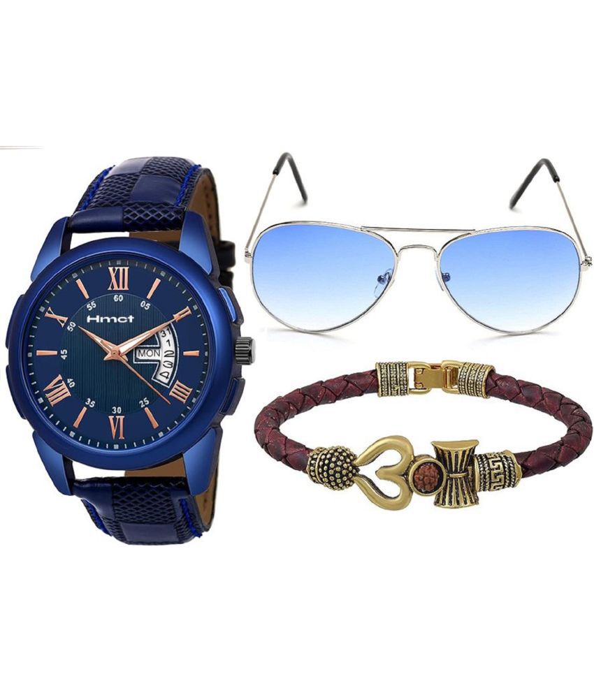    			HMCT Blue Leather Analog Men's Watch