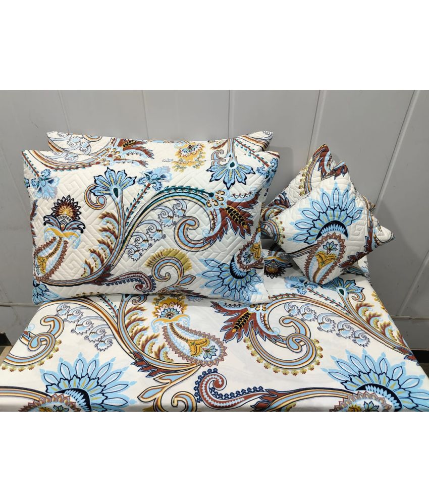     			JBTC cotton floral Bedding Set 1 Bedsheet with Pillow covers and cushions - white