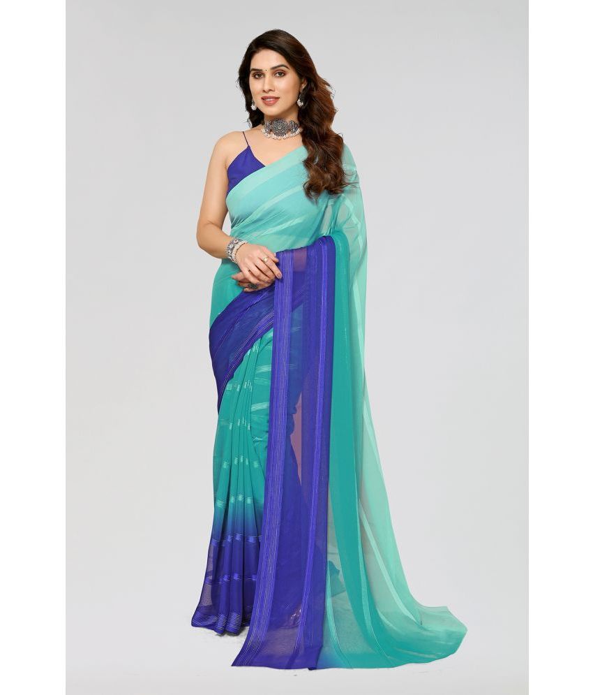     			Kashvi Sarees Georgette Striped Saree Without Blouse Piece - Turquoise ( Pack of 1 )