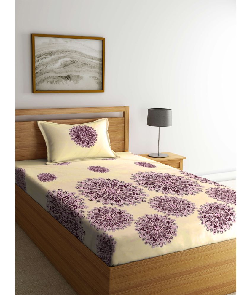     			Klotthe Poly Cotton Abstract 1 Single Bedsheet with 1 Pillow Cover - Cream