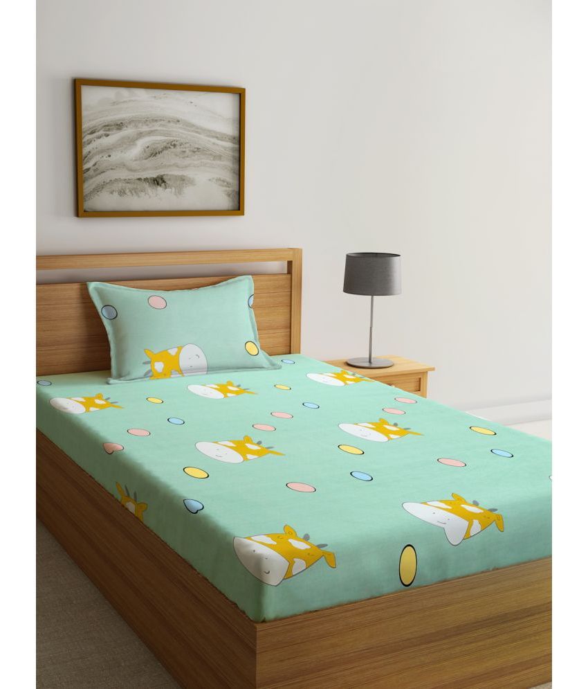     			Klotthe Poly Cotton Animal 1 Single Bedsheet with 1 Pillow Cover - Turquoise