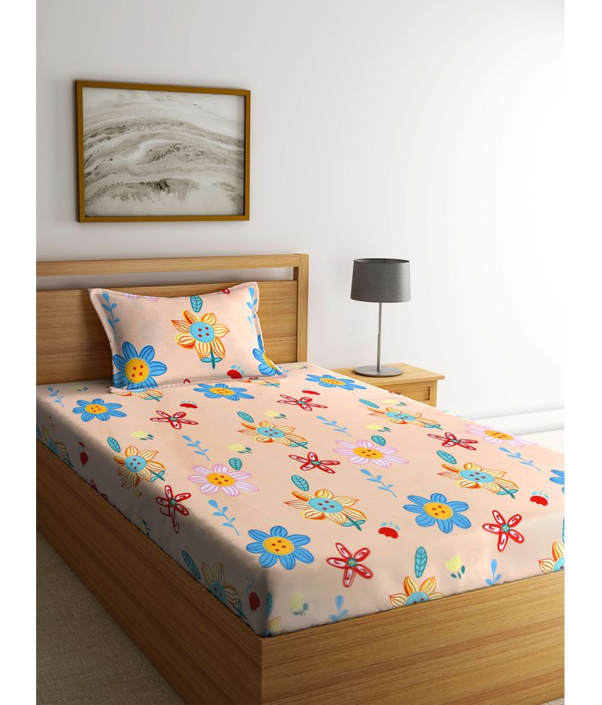     			Klotthe Poly Cotton Floral 1 Single Bedsheet with 1 Pillow Cover - Peach