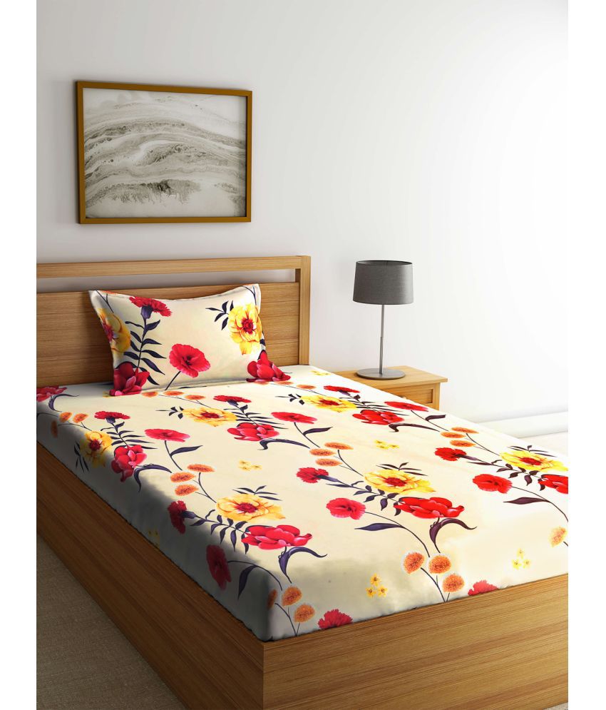     			Klotthe Poly Cotton Floral 1 Single Bedsheet with 1 Pillow Cover - Multicolor