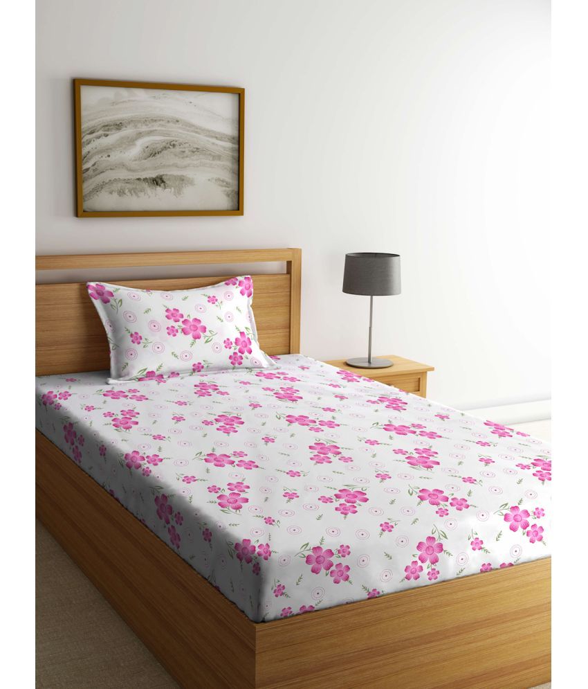     			Klotthe Poly Cotton Floral 1 Single Bedsheet with 1 Pillow Cover - Pink