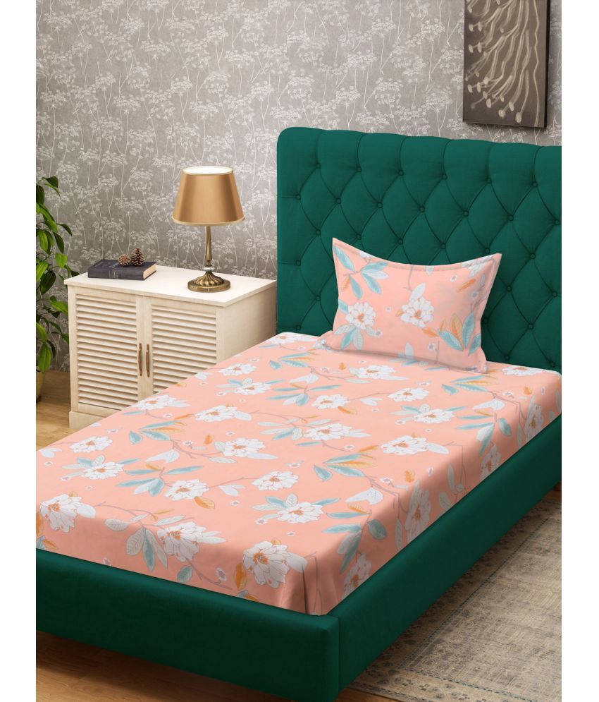     			Klotthe Poly Cotton Floral 1 Single Bedsheet with 1 Pillow Cover - Peach