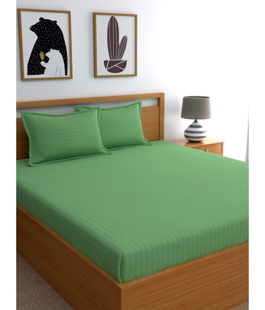     			Neekshaa Satin Vertical Striped 1 Double Bedsheet with 2 Pillow Covers - Green