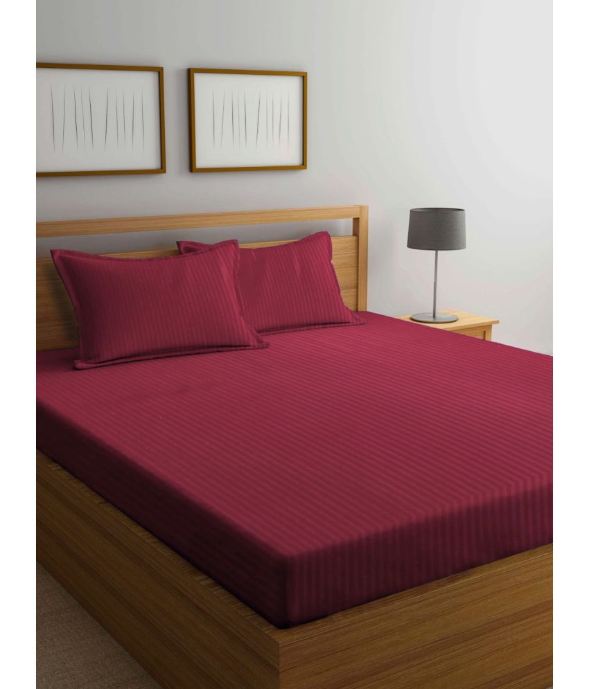    			Neekshaa Satin Vertical Striped 1 Double Bedsheet with 2 Pillow Covers - Maroon