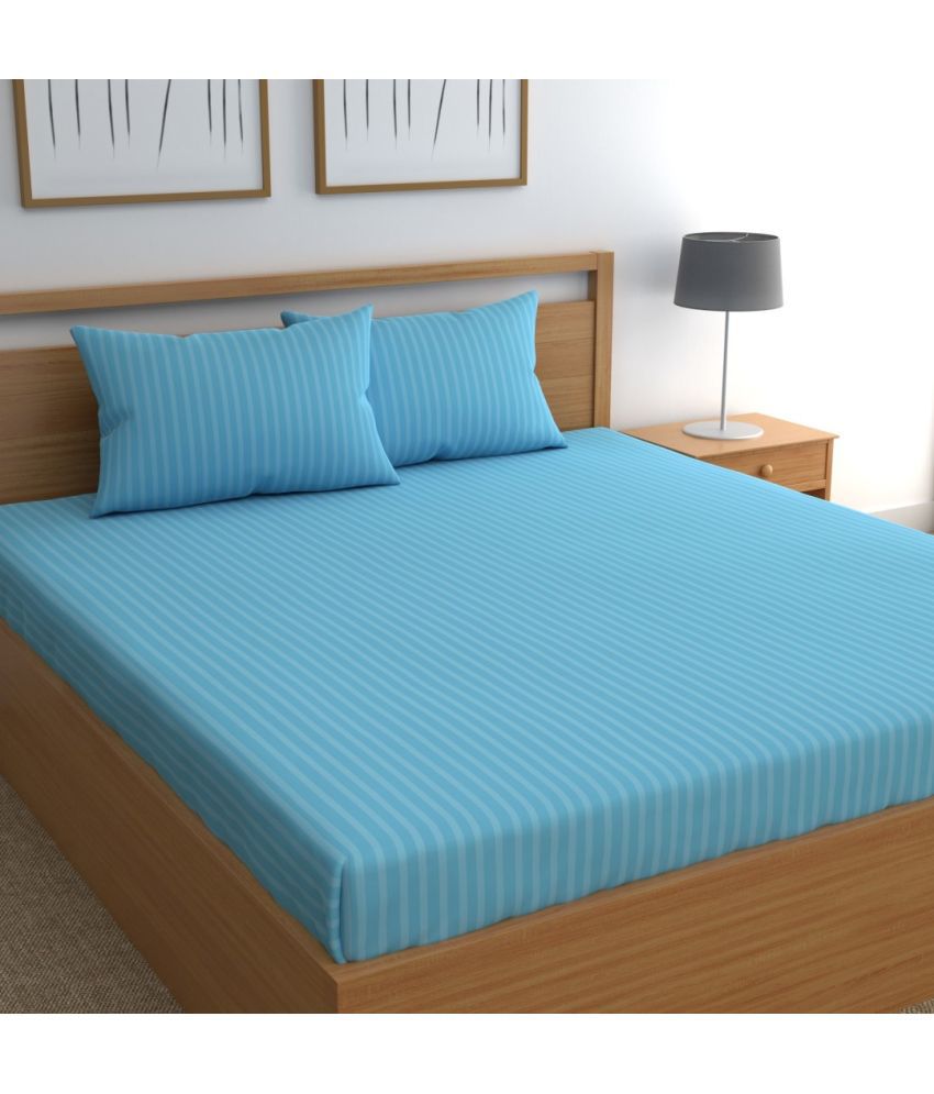     			Neekshaa Satin Vertical Striped 1 Double Bedsheet with 2 Pillow Covers - Sky Blue