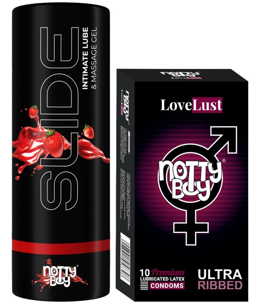     			NottyBoy Slide Strawberry Flavoured Lubricant 100ML and Ultra Ribbed Condoms - Pack of 2