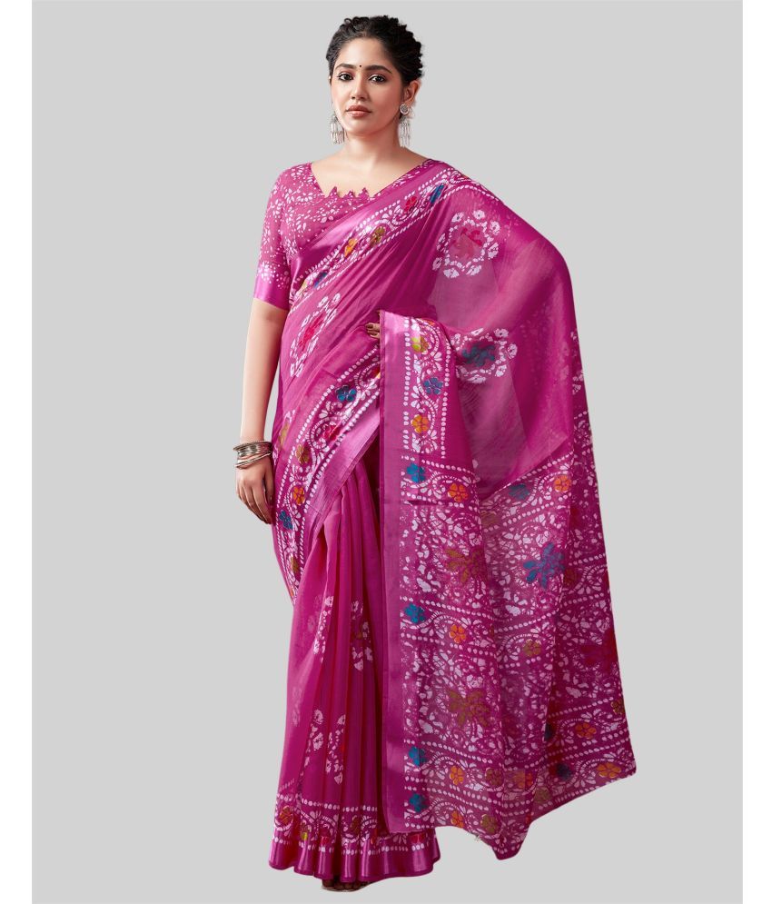     			Samah Cotton Blend Printed Saree With Blouse Piece - Pink ( Pack of 1 )