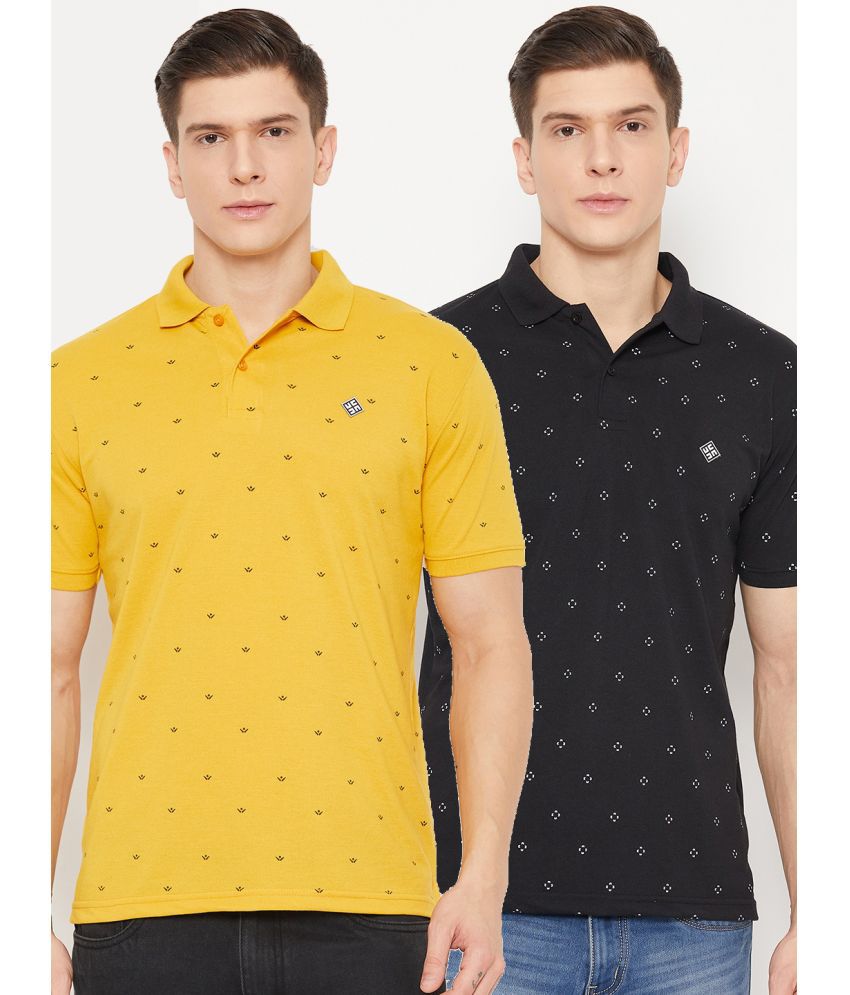     			UBX Polyester Regular Fit Printed Half Sleeves Men's Polo T Shirt - Mustard ( Pack of 2 )