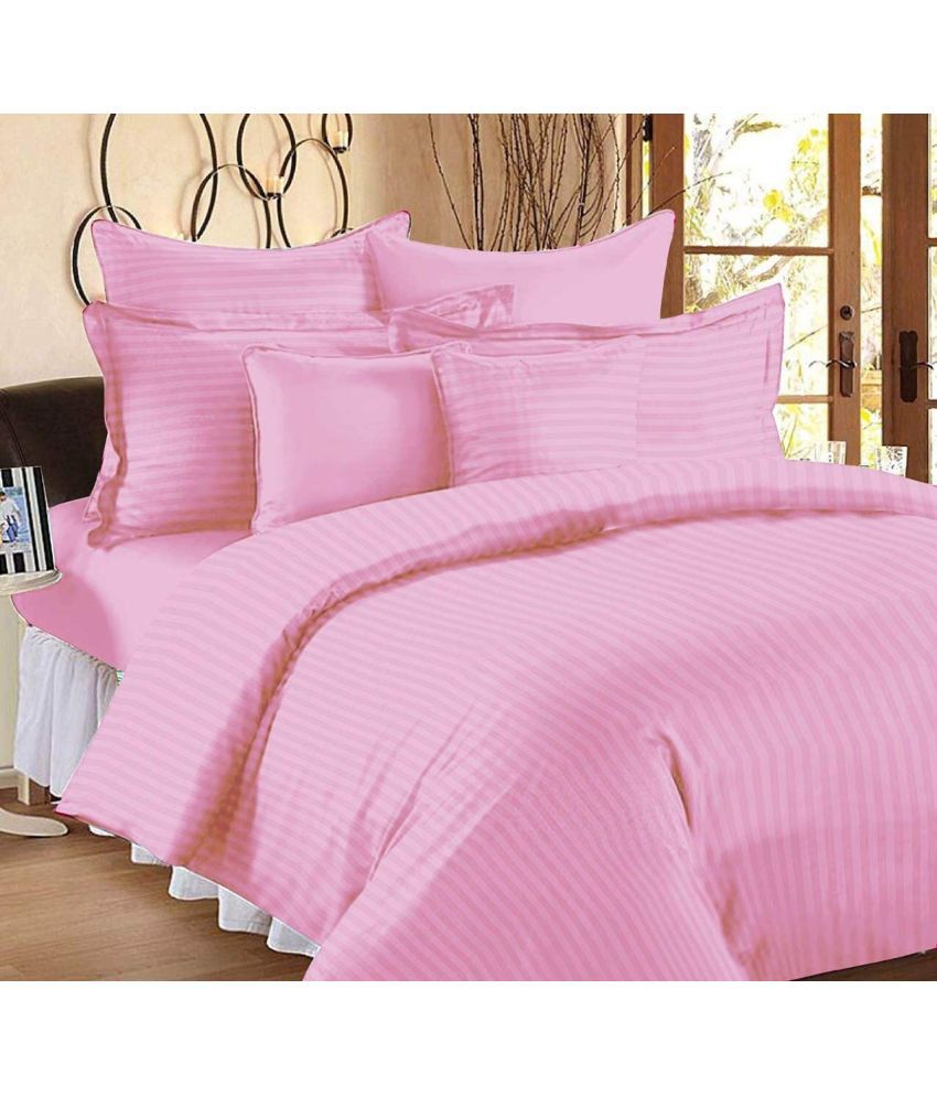     			VORDVIGO Satin Vertical Striped 1 Double Bedsheet with 2 Pillow Covers - Baby Pink