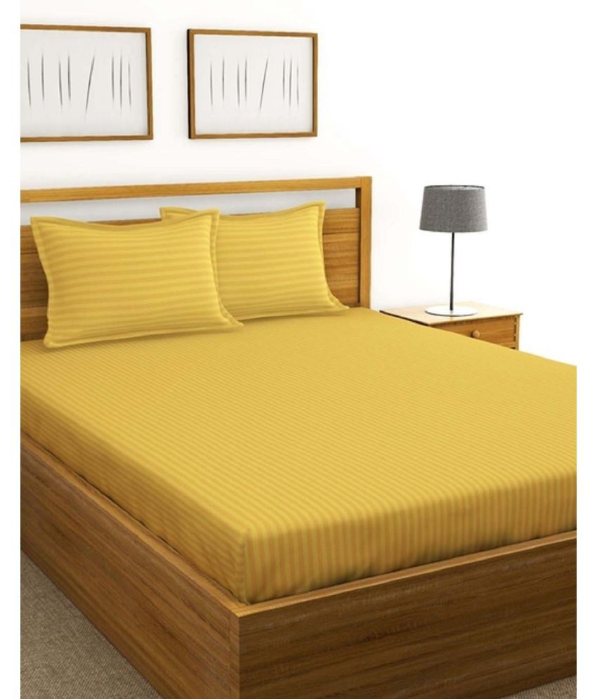    			VORDVIGO Satin Vertical Striped 1 Double Bedsheet with 2 Pillow Covers - Yellow