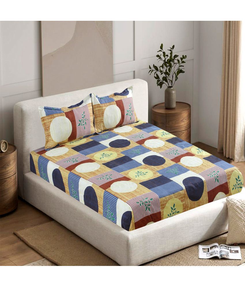     			Valtellina Poly Cotton Nature 1 Double Bedsheet with 2 Pillow Covers - Multicolor