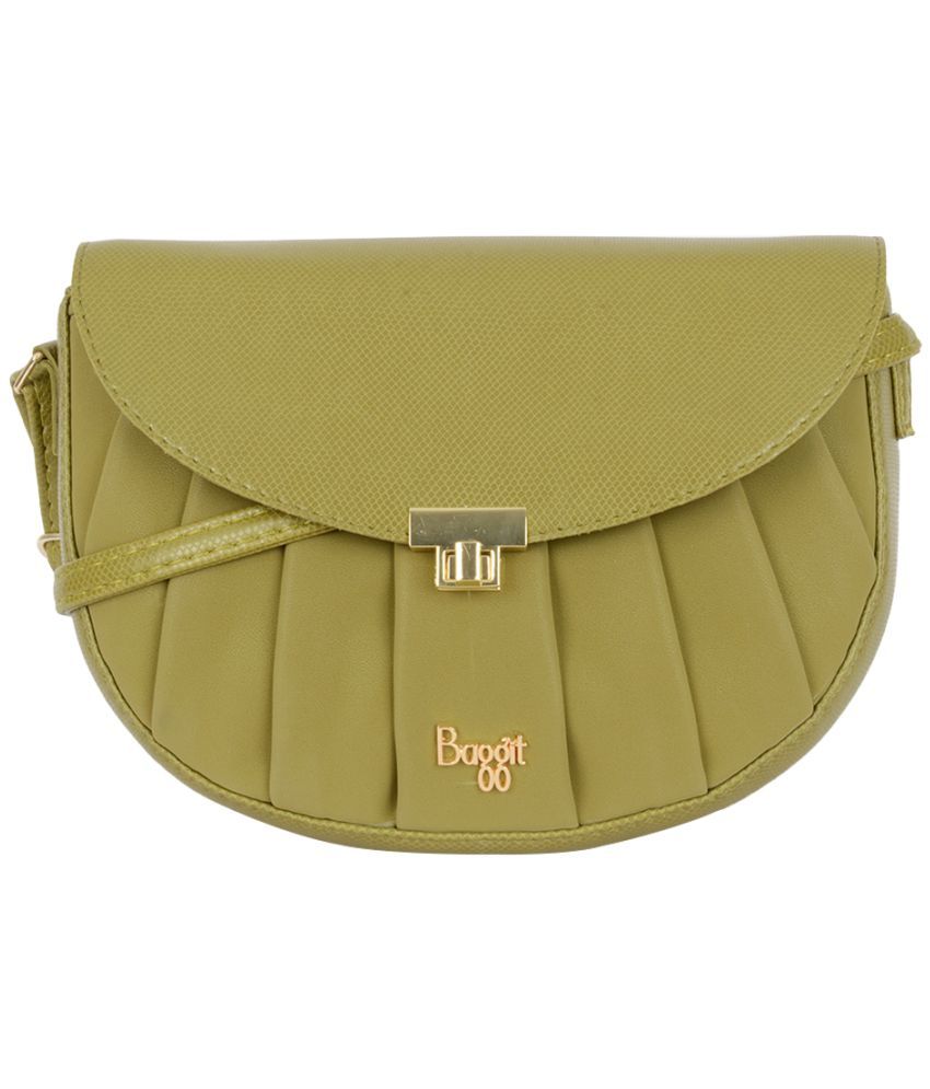     			Baggit Green Faux Leather Sling Bag