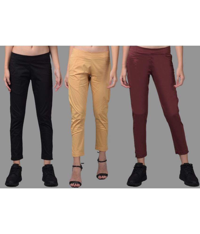     			Dollar Missy Multi Color Cotton Blend Slim Women's Casual Pants ( Pack of 3 )
