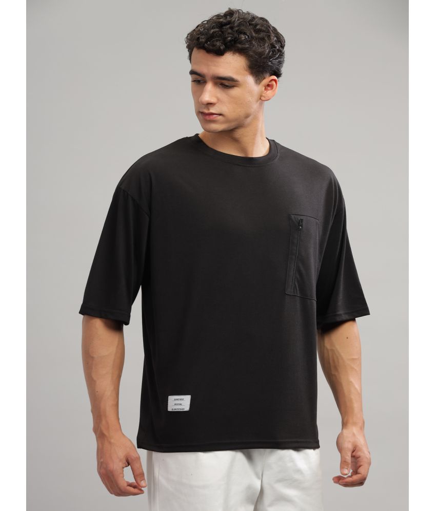     			Gritstones Cotton Blend Oversized Fit Solid Half Sleeves Men's T-Shirt - Black ( Pack of 1 )