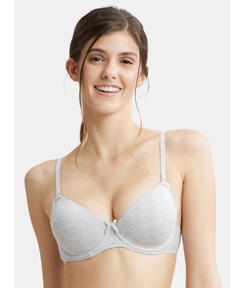     			Jockey 1245 Under-Wired Padded Super Combed Cotton Elastane Multiway T-Shirt Bra-Steel Grey Melange