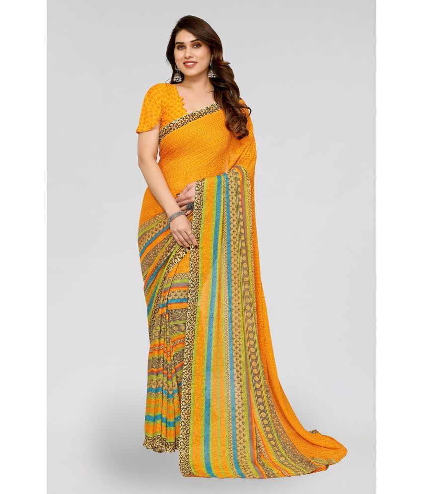     			Kashvi Sarees Georgette Printed Saree With Blouse Piece - Yellow ( Pack of 1 )