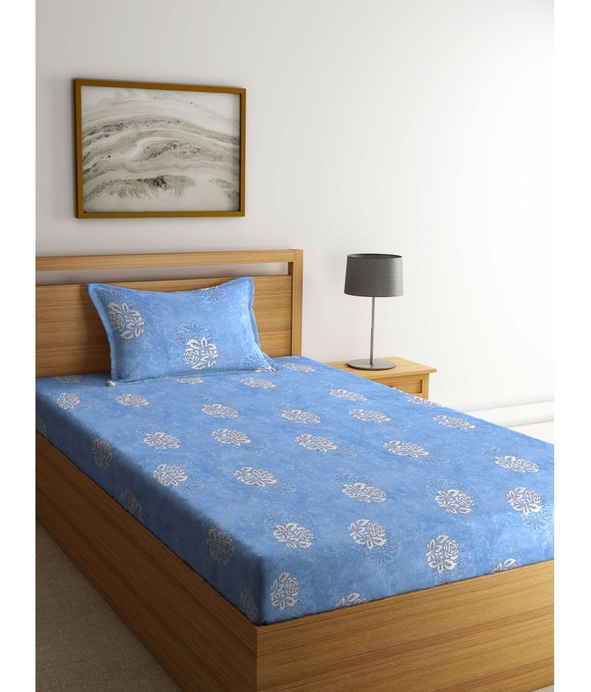     			Klotthe Cotton Floral 1 Single Bedsheet with 1 Pillow Cover - Blue