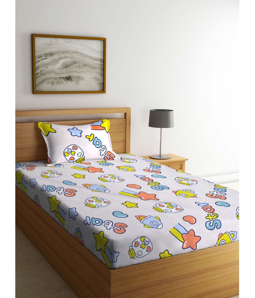     			Klotthe Poly Cotton Abstract 1 Single Bedsheet with 1 Pillow Cover - White