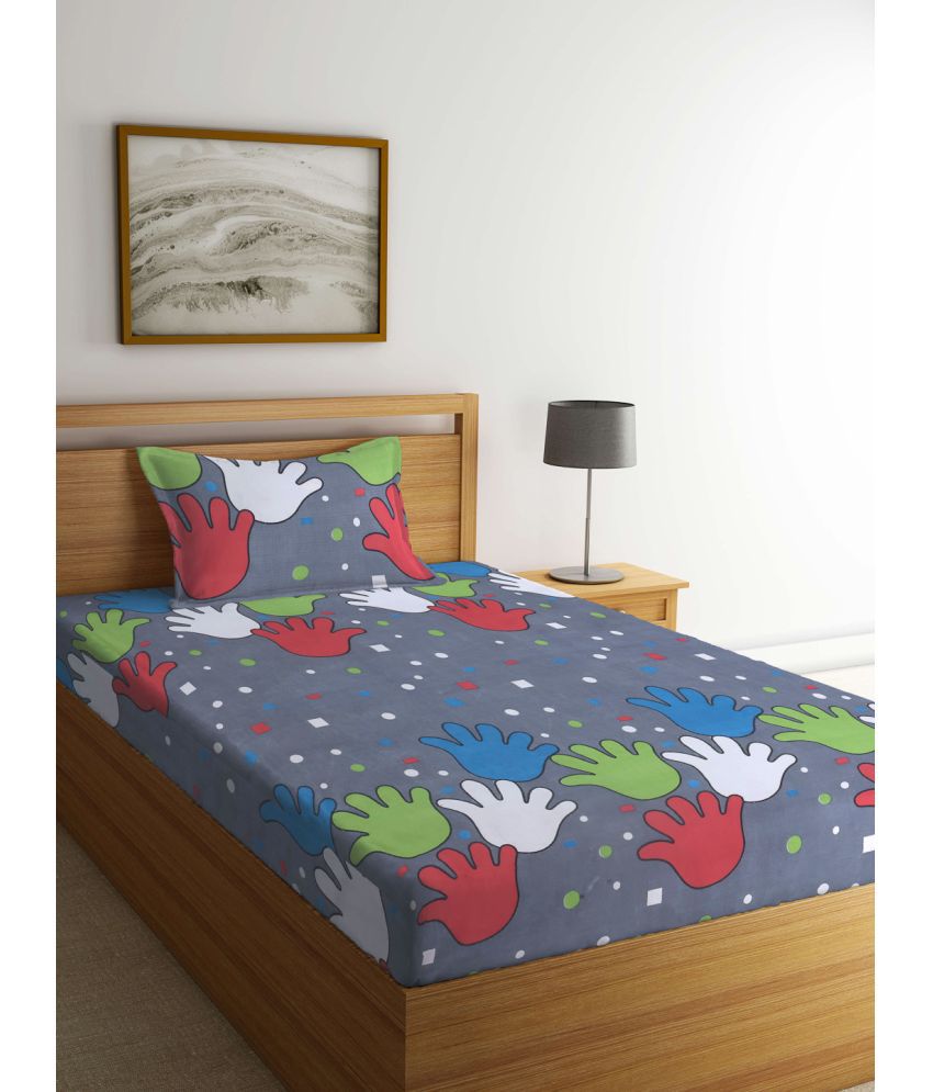     			Klotthe Poly Cotton Abstract Printed 1 Single Bedsheet with 1 Pillow Cover - Grey
